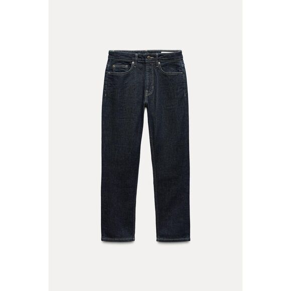 Zara Dark Denim Mid-Rise Relaxed Fit Slim Leg Jeans (NWT) - Picture 1 of 13